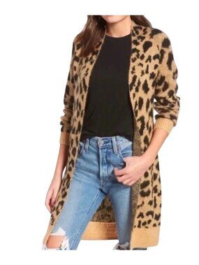 BP Cardigan Duster Size Small Leopard Open Front Long Sleeve Animal Print Comfy